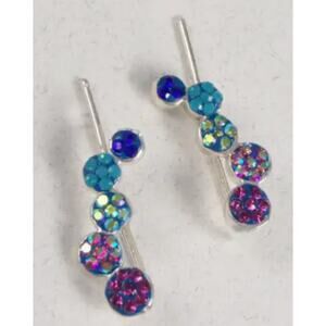 Mosaico Hand Made Sterling Silver Crystal & Glass Falling Circles Wire Earrings